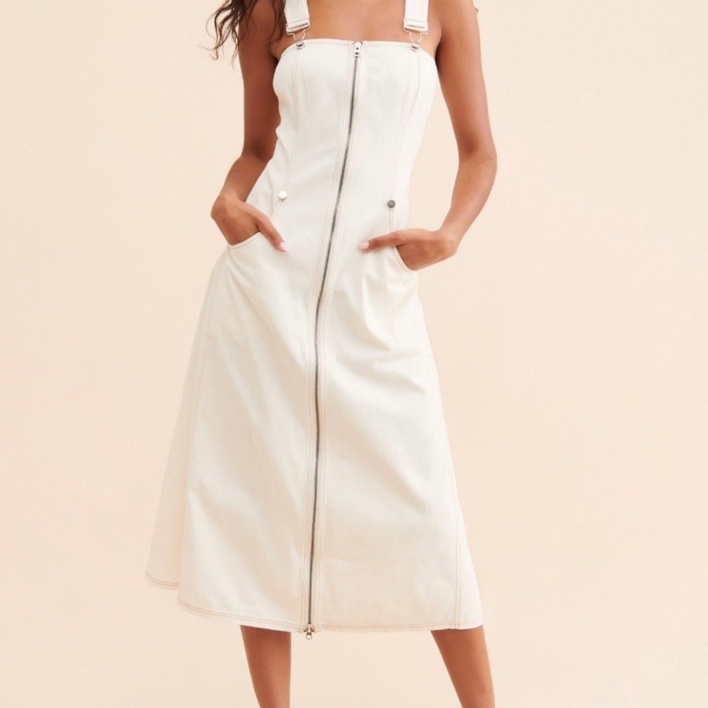Anthropologie “Forever that Girl” ivory denim overall dress. Size extra small.